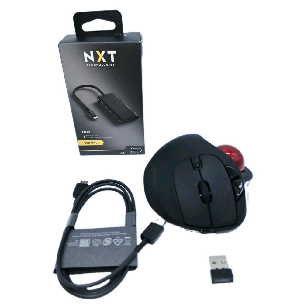 Nulea M501 Wireless Trackball Mouse NXT USB-C Hub Cable Bundle